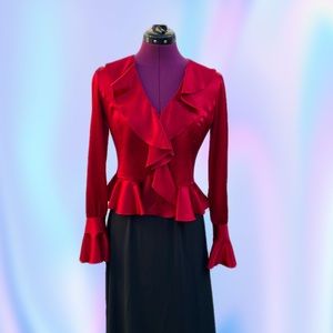 Ruffled 100% Silk Button-Front Long Sleeve Top